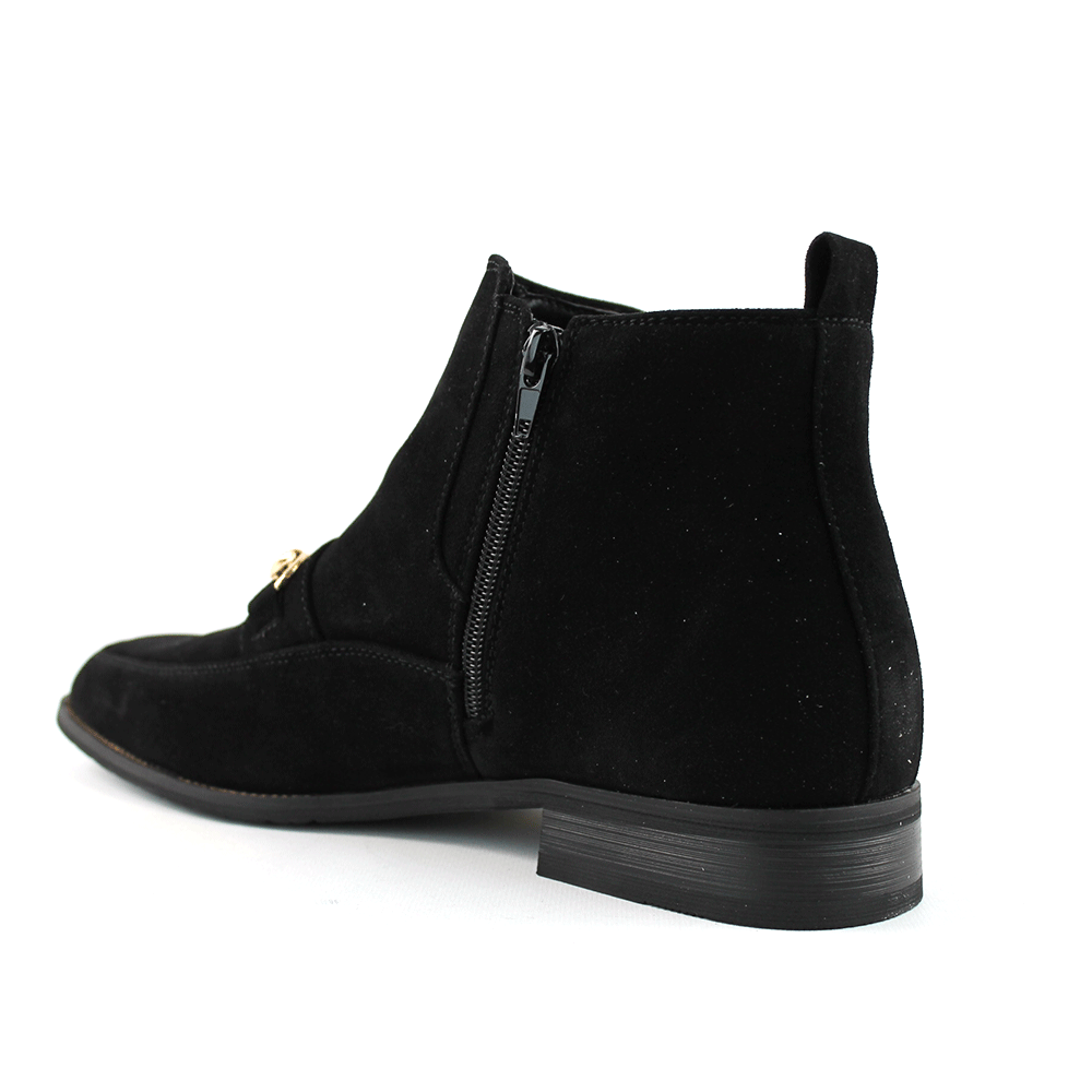 Black Suede Dress Boots With Buckle & Side Zipper Closure - Image 4