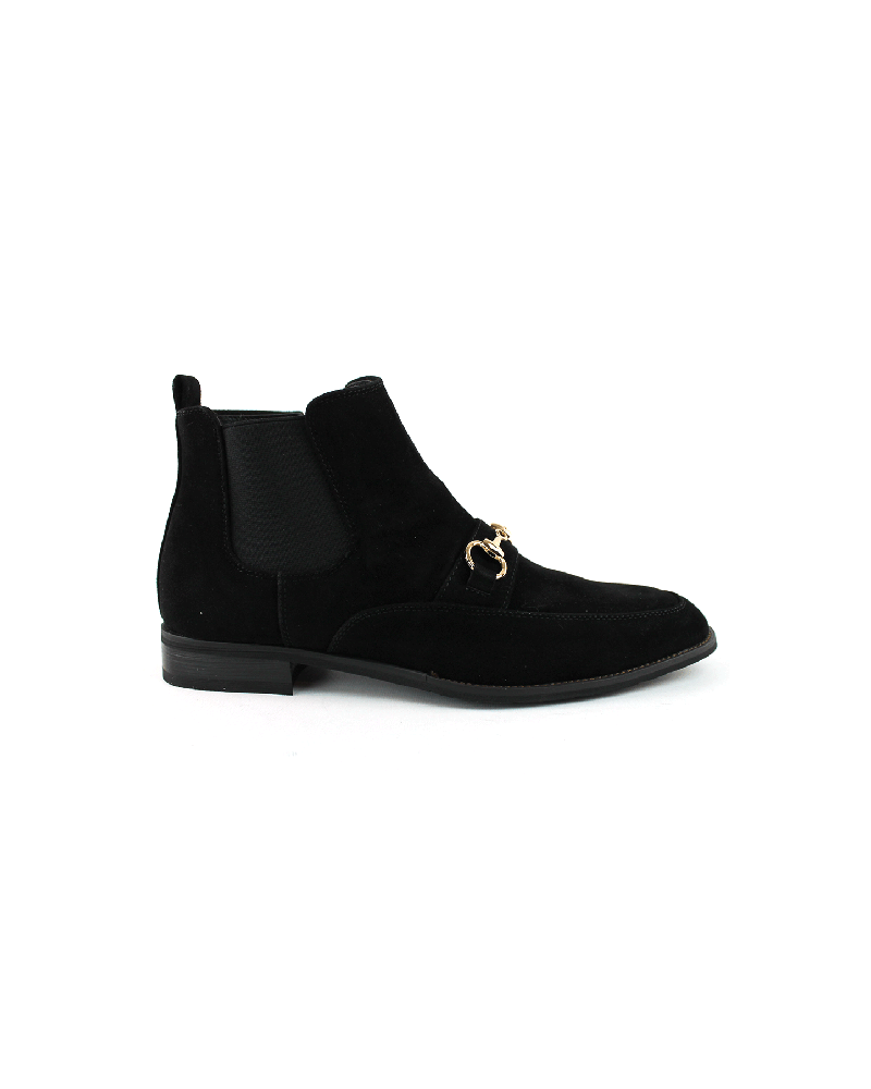 Black Suede Dress Boots With Buckle & Side Zipper Closure