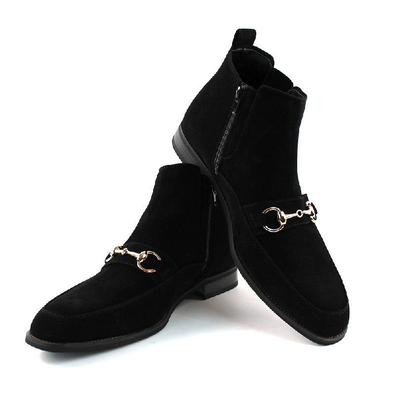 Alternative view of Black Suede Dress Boots With Buckle & Side Zipper Closure