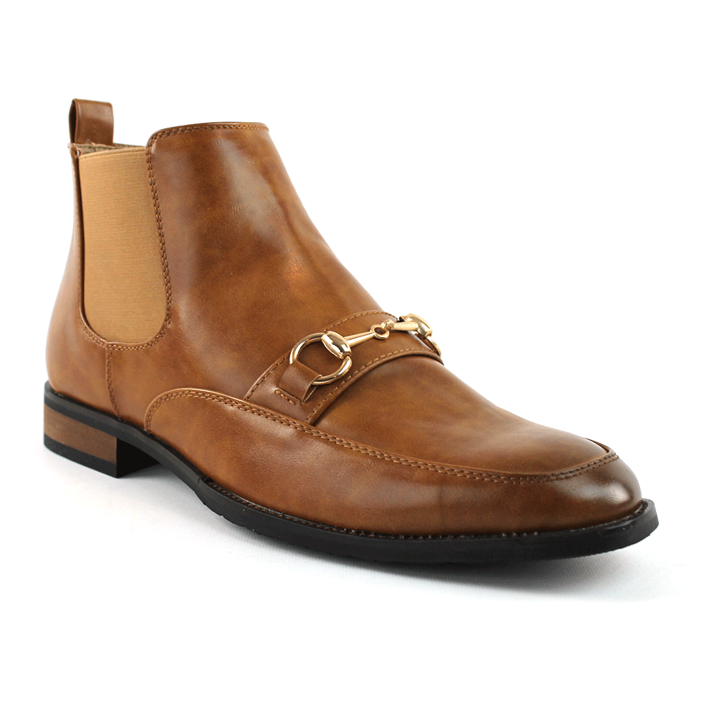 Brown Leather Dress Boots With Buckle & Side Zipper Closure - Image 4