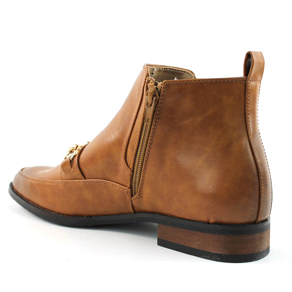 Brown Leather Dress Boots With Buckle & Side Zipper Closure - Image 3