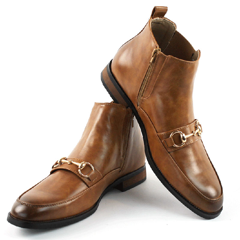 Alternative view of Brown Leather Dress Boots With Buckle & Side Zipper Closure
