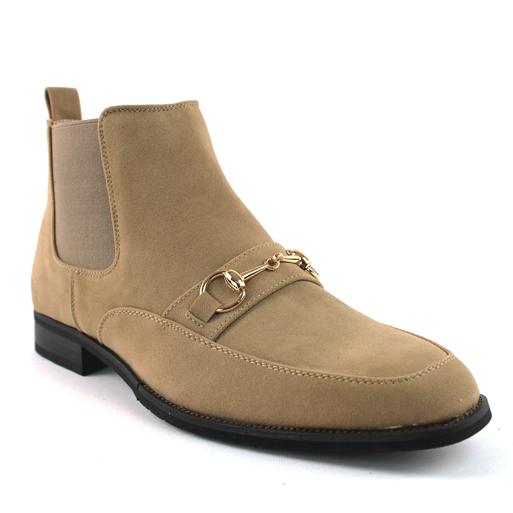 Tan Suede Dress Boots With Buckle & Side Zipper Closure - Image 3