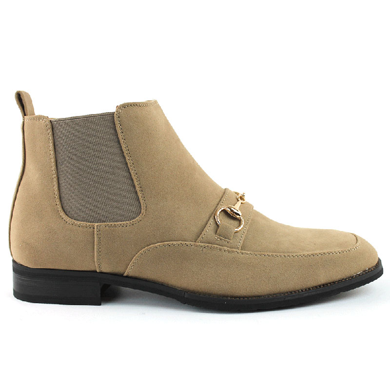 Tan Suede Dress Boots With Buckle & Side Zipper Closure