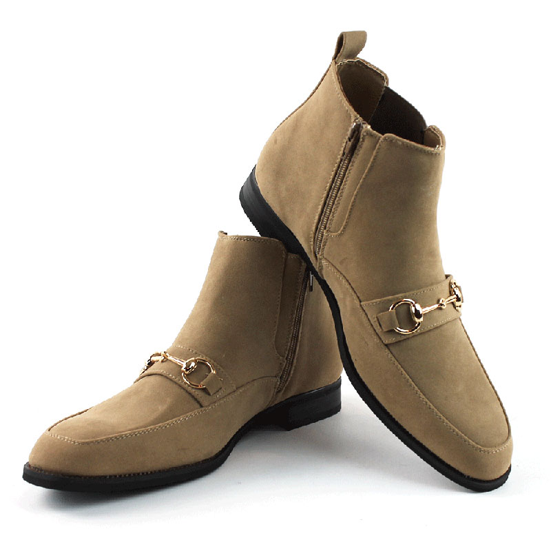 Alternative view of Tan Suede Dress Boots With Buckle & Side Zipper Closure