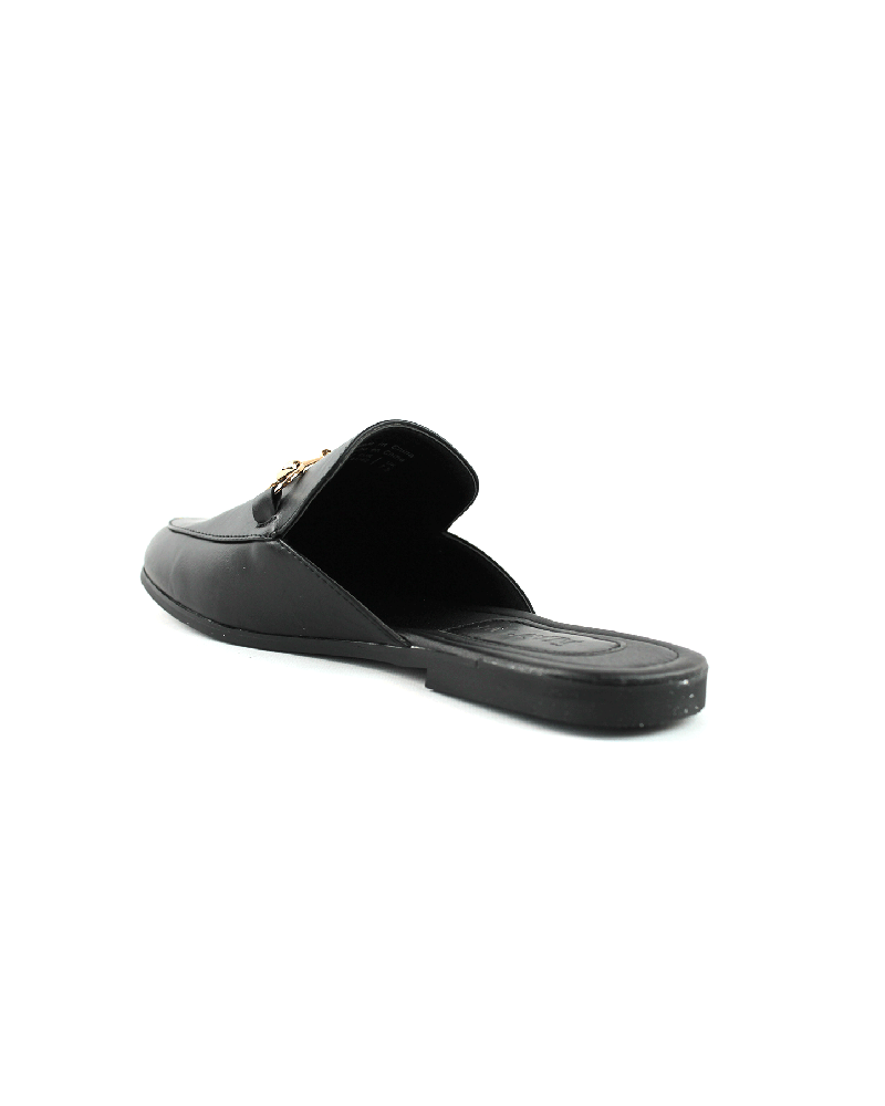 Alternative view of Black Leather Backless Slip On Gold Buckle Loafer