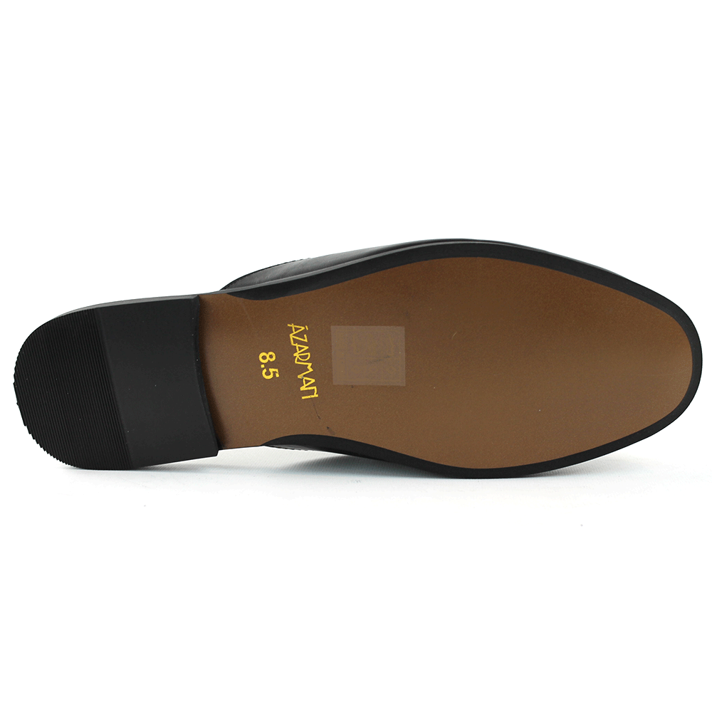 Black Leather Backless Slip On Gold Buckle Loafer - Image 5