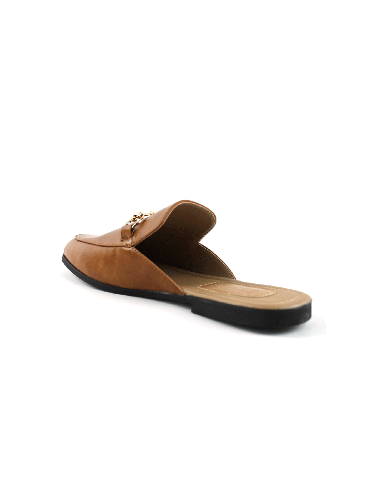 Alternative view of Brown Leather Backless Slip On Gold Buckle Loafer