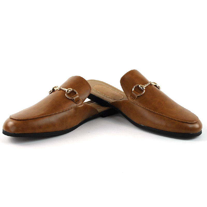 Alternative view of Brown Leather Backless Slip On Gold Buckle Loafer