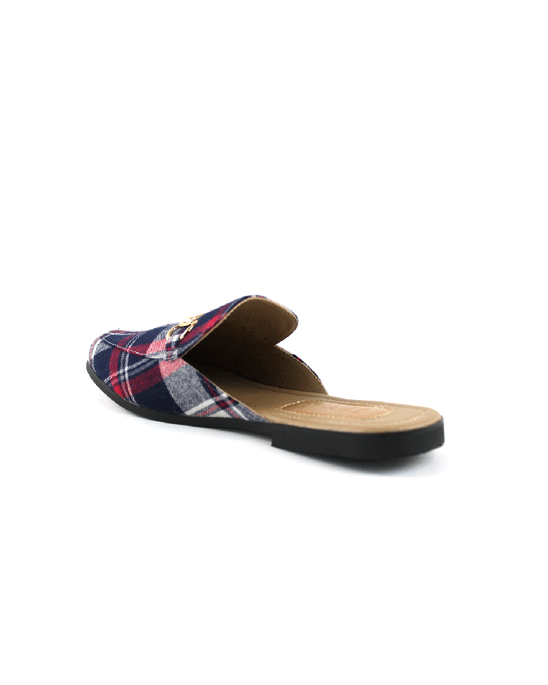 Alternative view of Blue Plaid Backless Slip On Gold Buckle Loafer