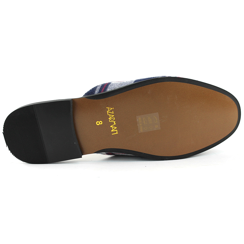 Blue Plaid Backless Slip On Gold Buckle Loafer - Image 6