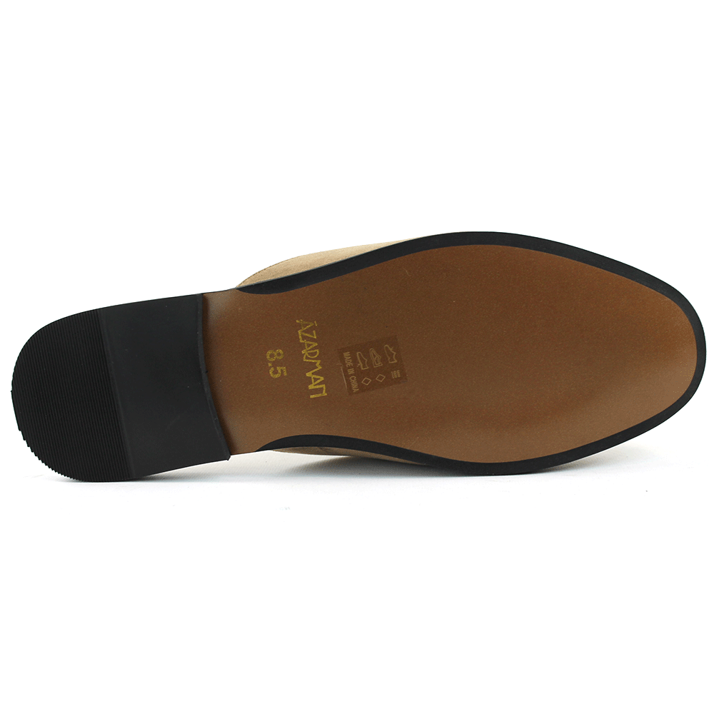 Tan Suede Backless Slip On Gold Buckle Loafer - Image 6