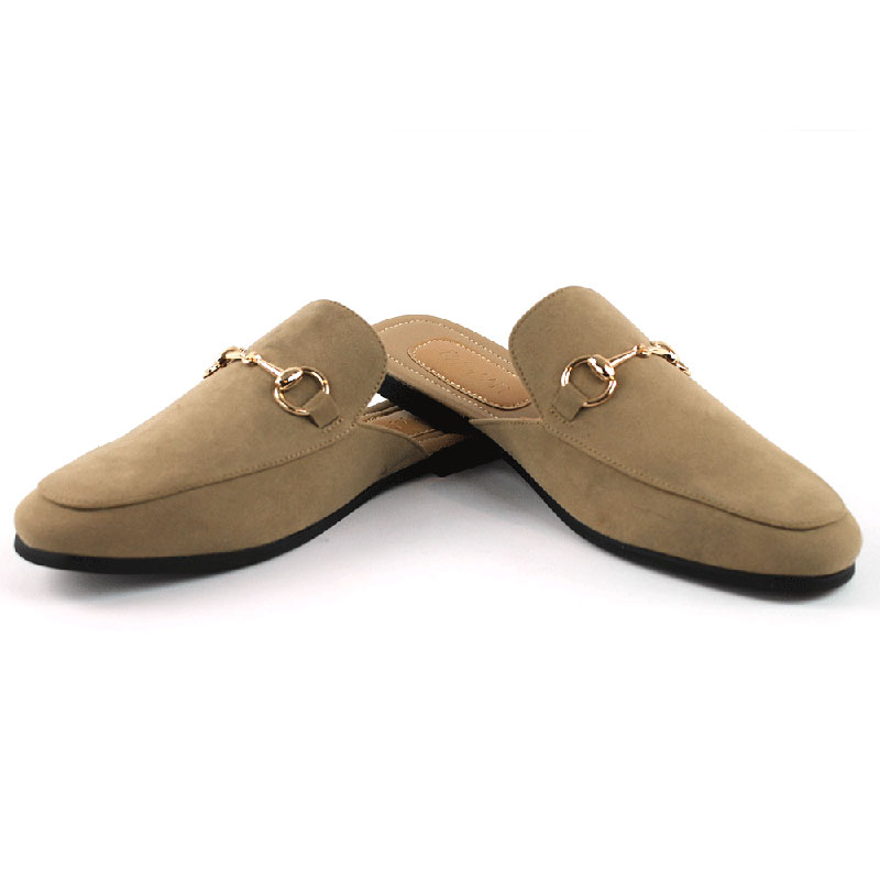 Alternative view of Tan Suede Backless Slip On Gold Buckle Loafer