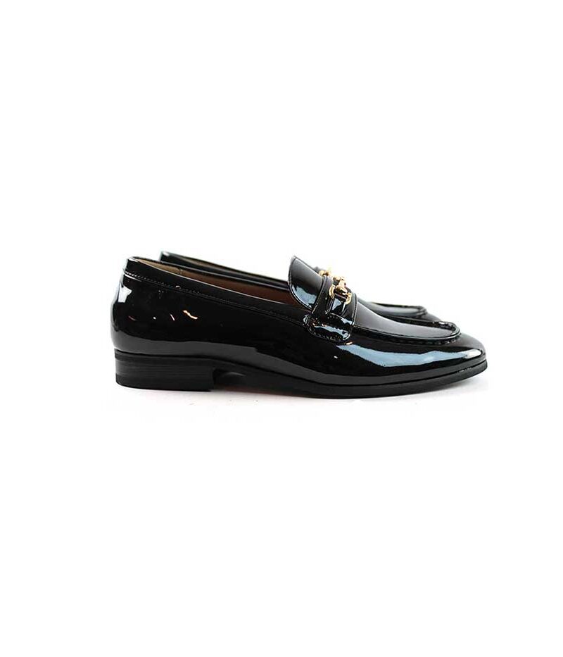 Men's Slip On Patent Black Loafers With Buckle