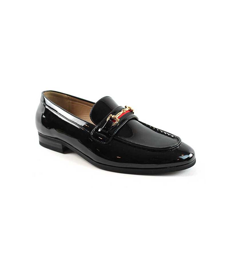 Alternative view of Men's Slip On Patent Black Loafers With Buckle