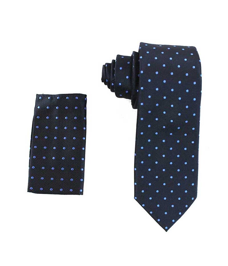 Navy Blue Polka Dot Slim/Medium Neck Tie & Pocket Square Set 2.75"