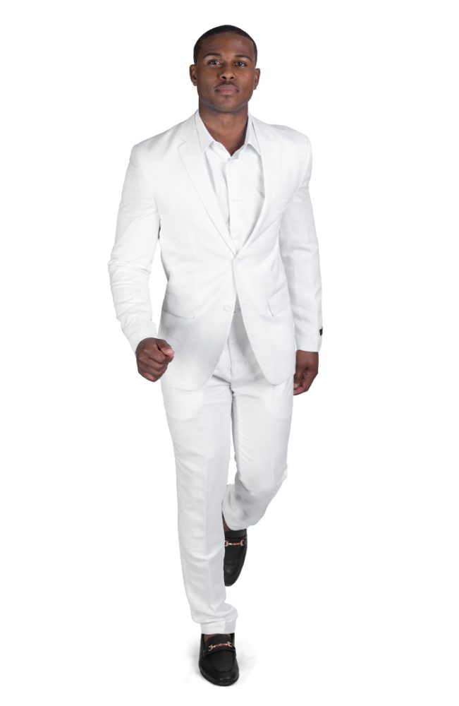 Slim Fit 2 Button White Linen Suit - ÃZARMAN