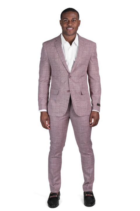 Slim Fit Mens Suit 2 Button Plaid Burgundy Notch Lapel Flat Front Pants  18335 AZAR MAN -  Canada