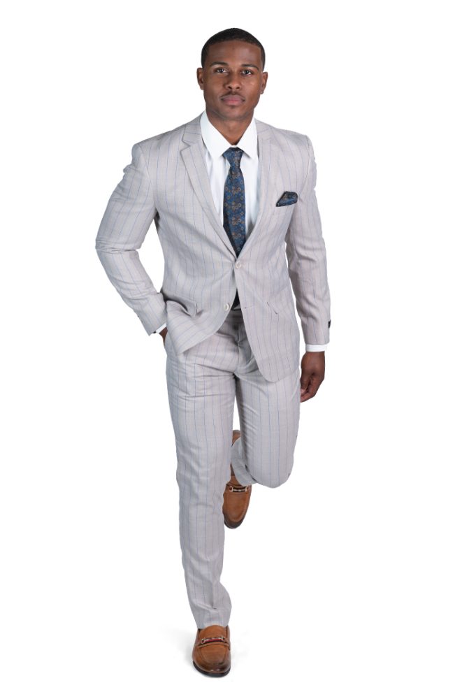 Slim Fit Men Suit 2 Button Notch Lapel Silver Grey Flat Front Pants By AZAR  MAN - Simpson Advanced Chiropractic & Medical Center