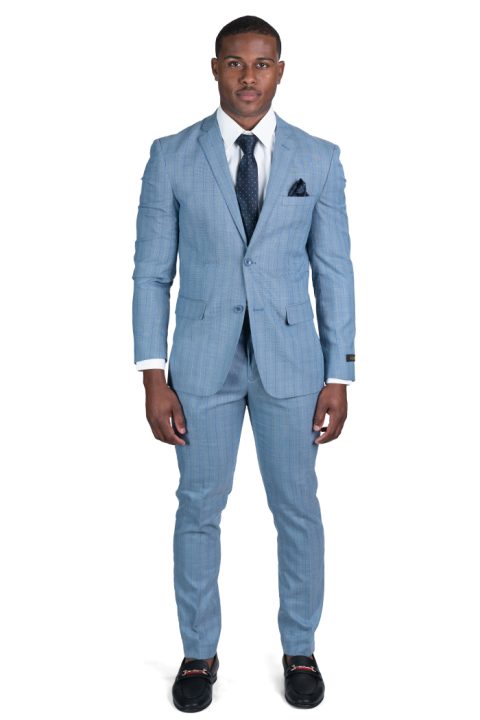 Navy Blue Slim Fit Men Suit Micro Textured Weave 2 Button Notch Collar Azar  Man