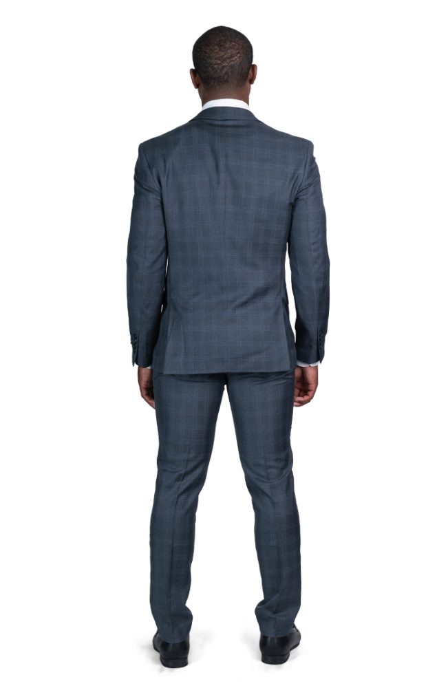 Slim Fit Charcoal Gray Plaid 2 Button Notch Lapel Suit 18335 - ÃZARMAN
