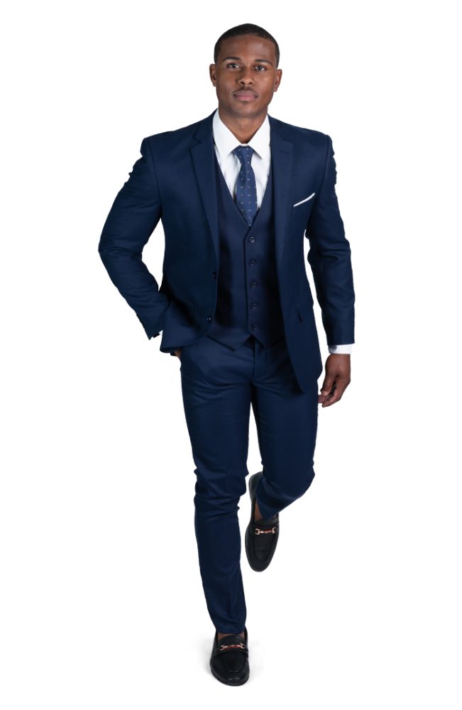 Buy Men Navy Slim Fit Solid Formal Three Piece Suit Online - 760189