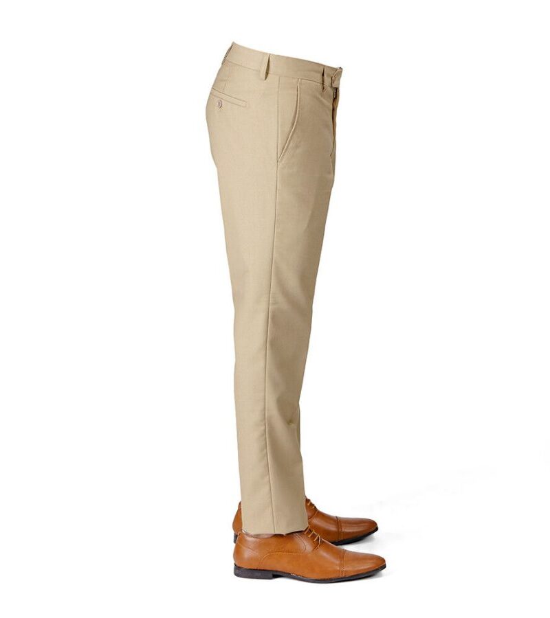 Solid Beige Slim Fit Dress Pants