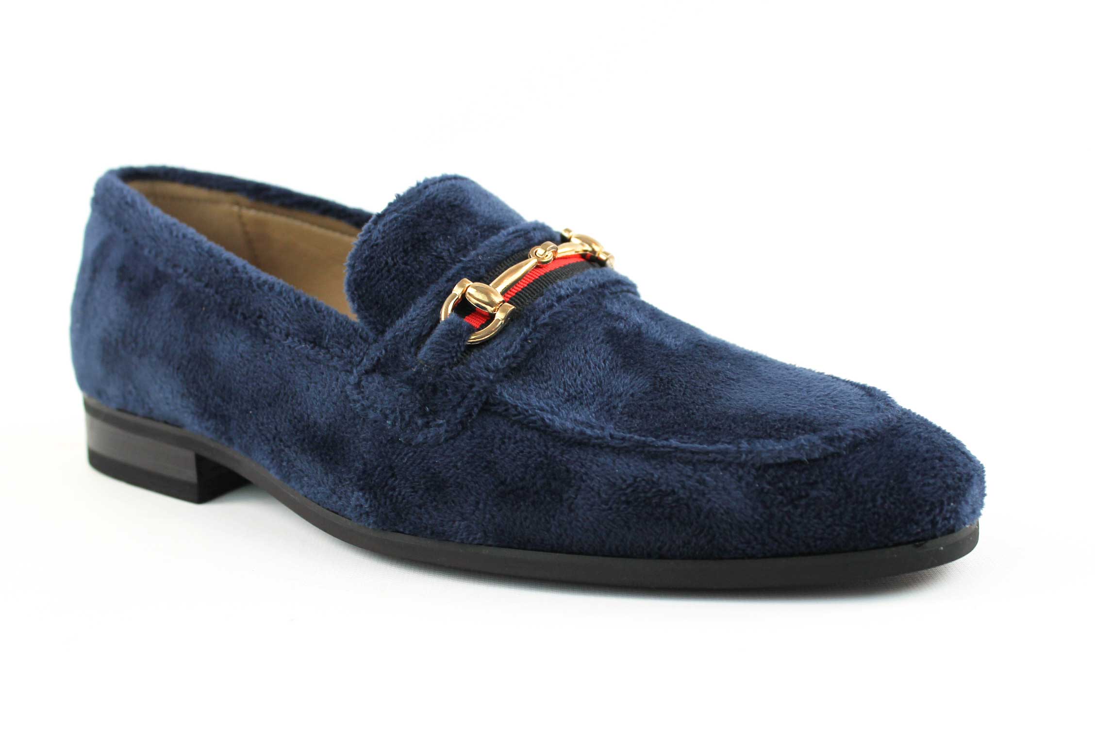 Men's Slip On Navy Blue Velvet Loafers With Buckle - Image 5