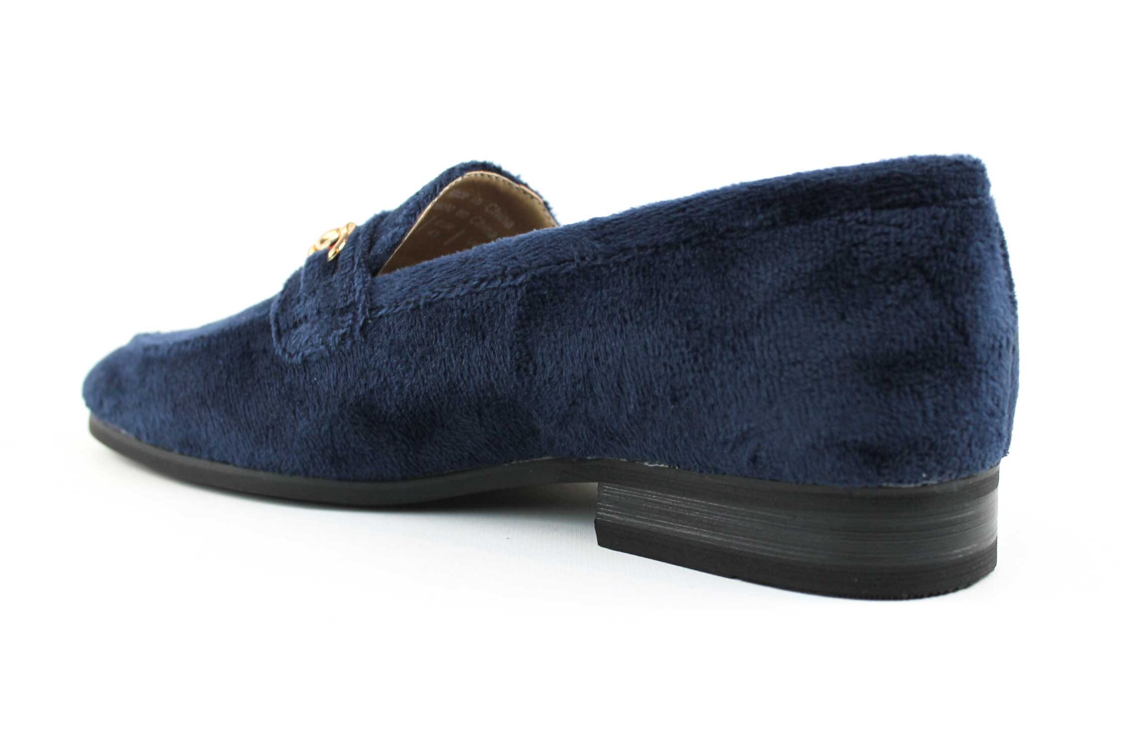 Men's Slip On Navy Blue Velvet Loafers With Buckle - Image 4