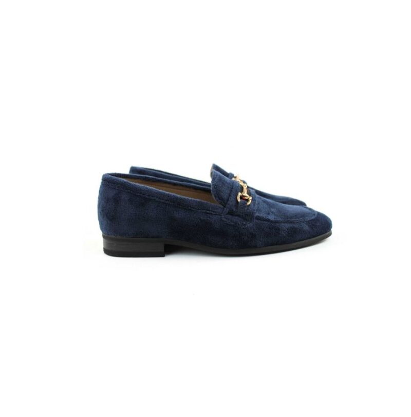 Men's Slip On Navy Blue Velvet Loafers With Buckle