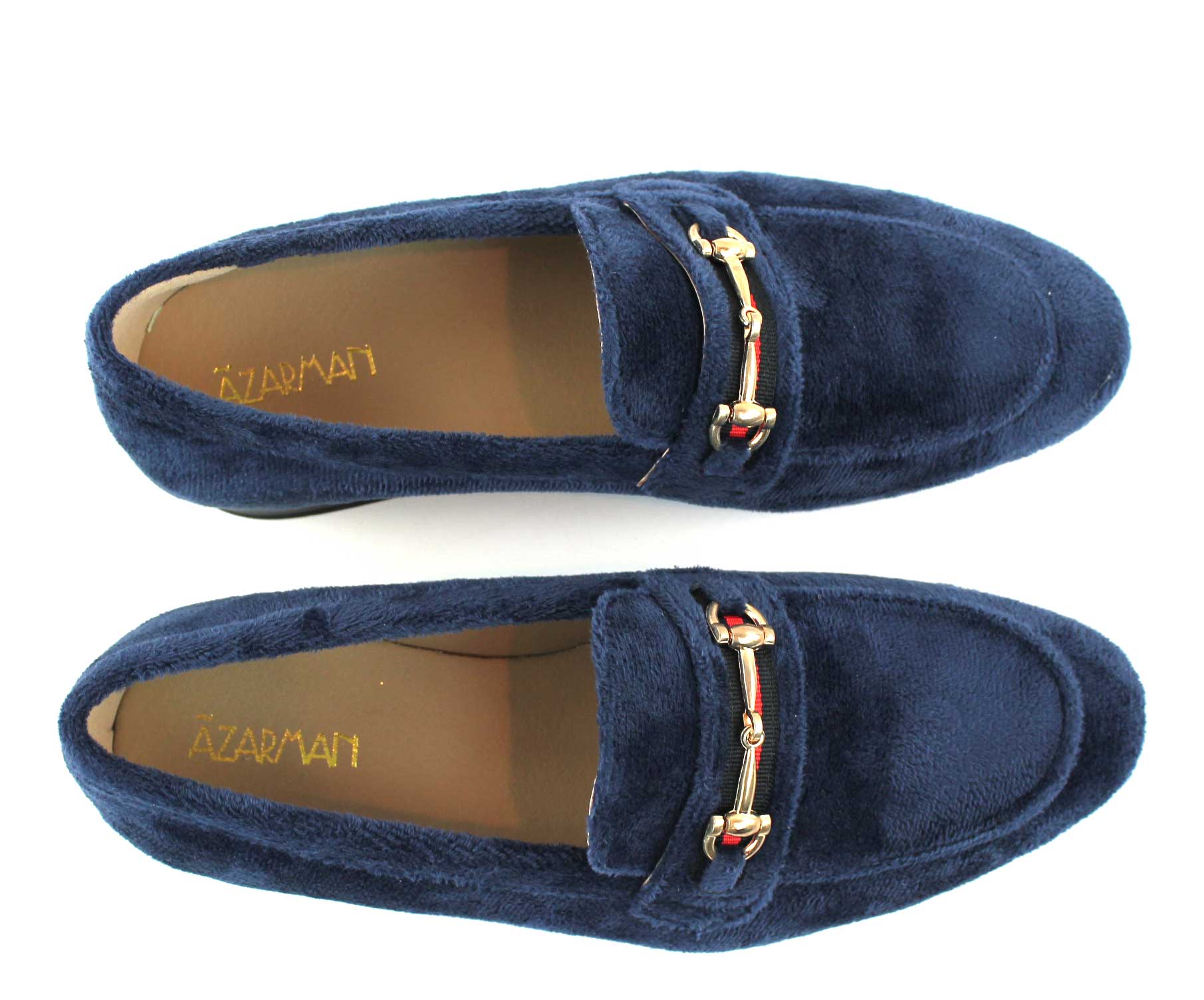 Men's Slip On Navy Blue Velvet Loafers With Buckle - Image 3