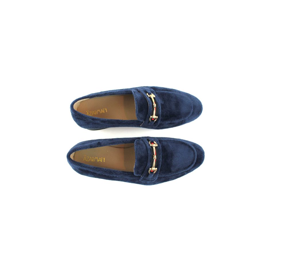 AZARMAN Men's Navy & Gold Leopard Print Velvet Dress Loafers - Slip On  Style LS21