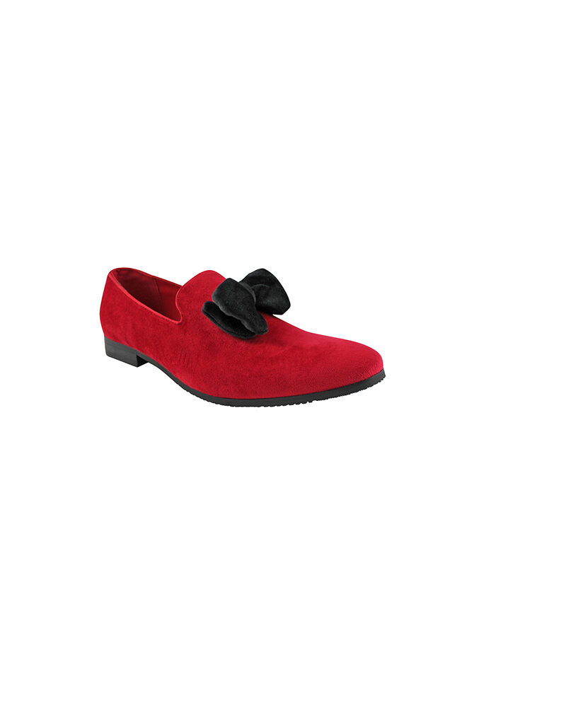 Alternative view of Slip On Red Velvet With Black Velvet Bow On Top Dress Shoes
