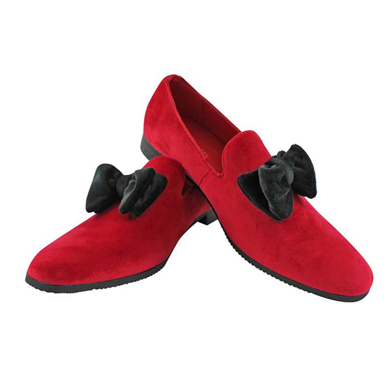 Alternative view of Slip On Red Velvet With Black Velvet Bow On Top Dress Shoes