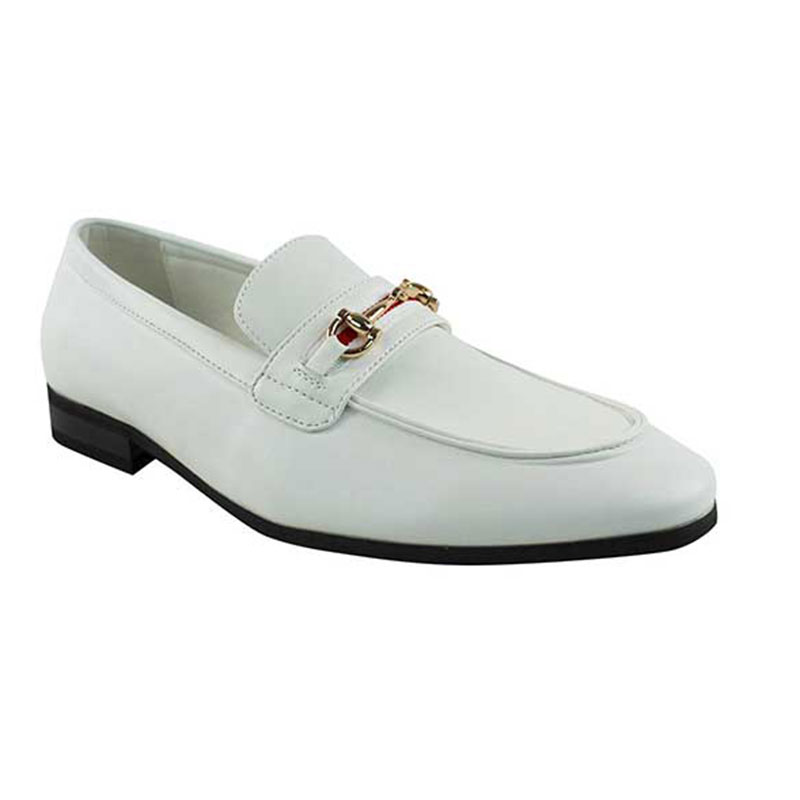 Alternative view of Men's Slip On White Leather Loafers With Buckle