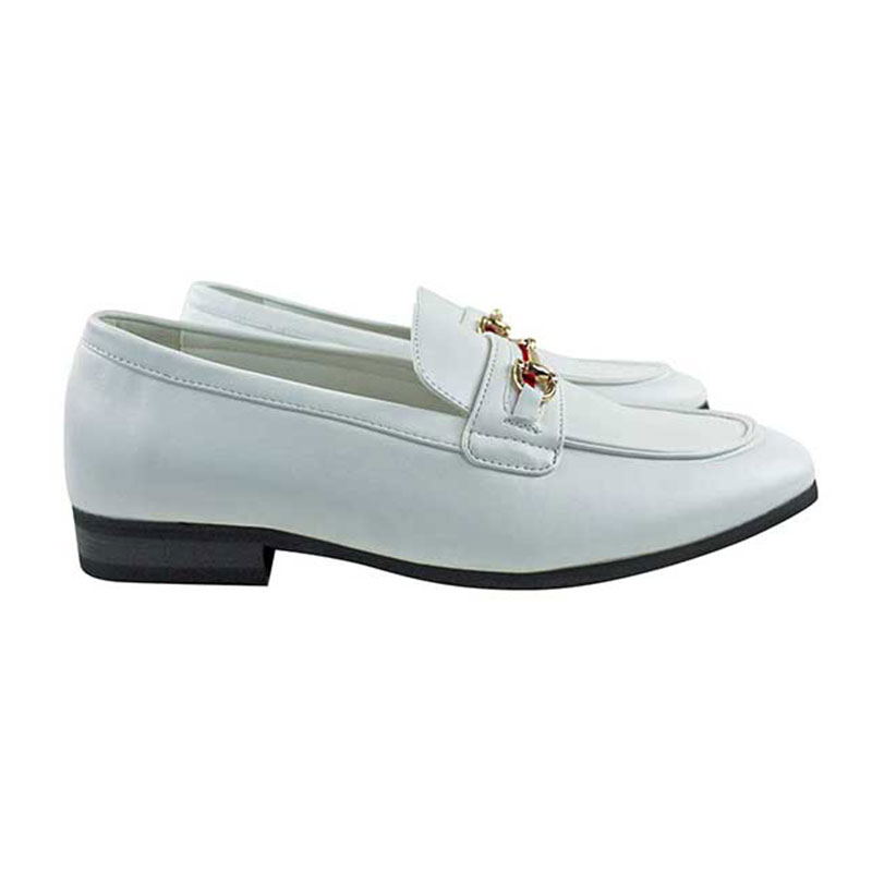 Men's Slip On White Leather Loafers With Buckle