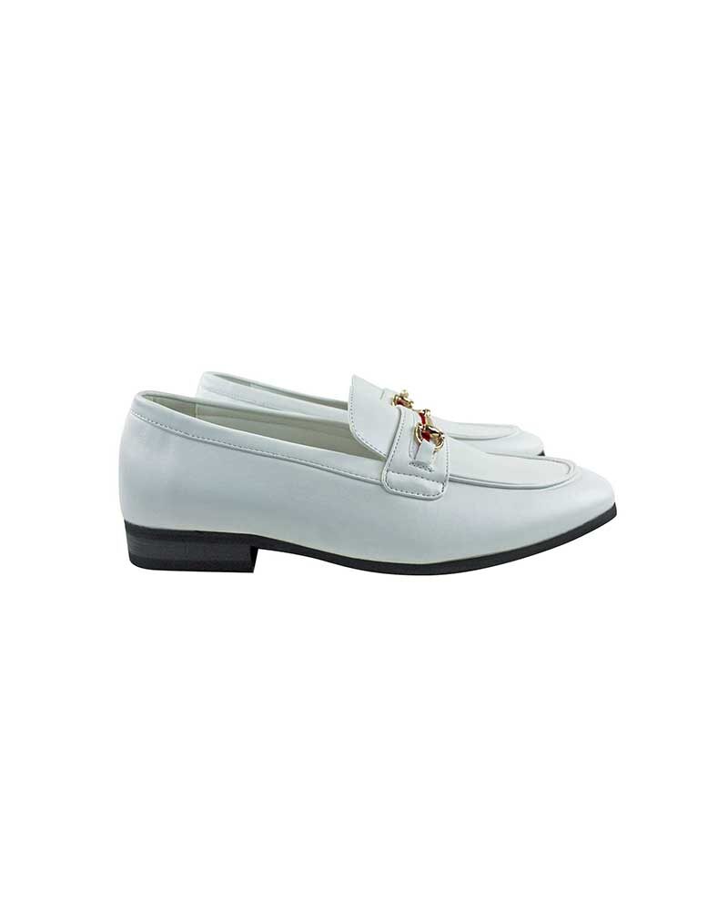 Men's Slip On White Leather Loafers With Buckle