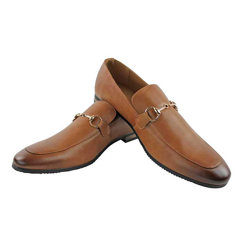 Alternative view of Genuine Leather Mens Cognac Brown Slip On Loafers Gold Buckle Dress Shoes