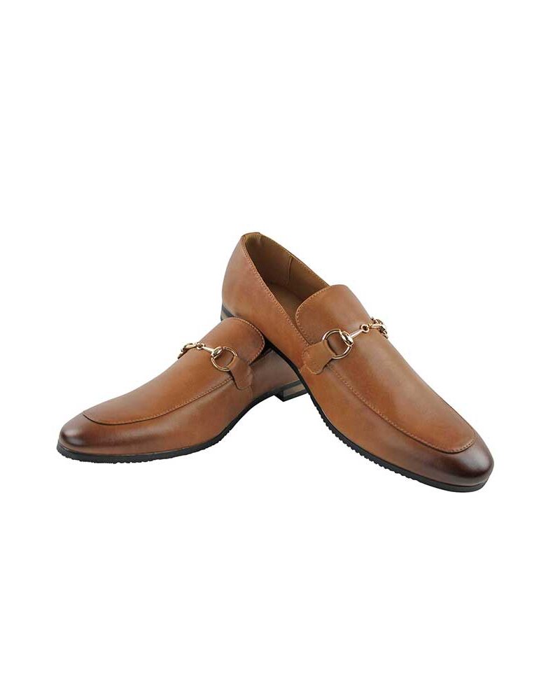 Alternative view of Genuine Leather Mens Cognac Brown Slip On Loafers Gold Buckle Dress Shoes