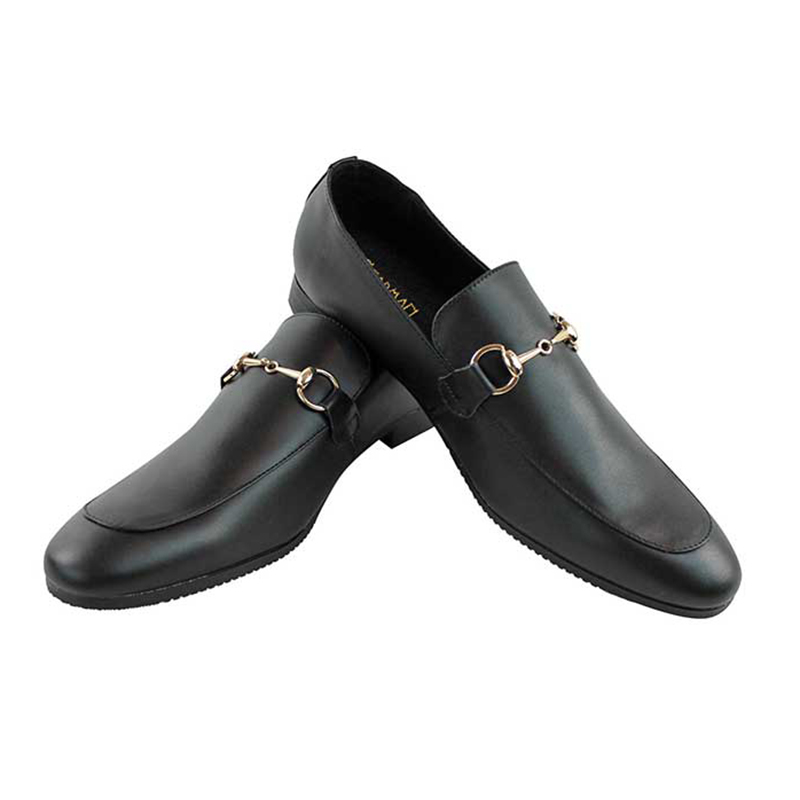 Alternative view of Genuine Leather Mens Black Slip On Loafers Gold Buckle Dress Shoes