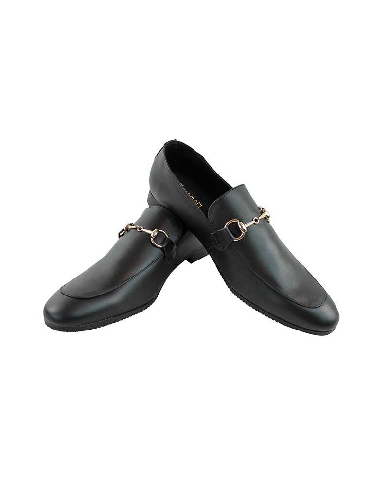 Alternative view of Genuine Leather Mens Black Slip On Loafers Gold Buckle Dress Shoes