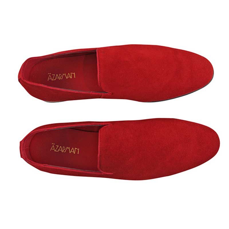 Geunine Suede Plain Red Mens Dress Slip On Loafers - Image 3