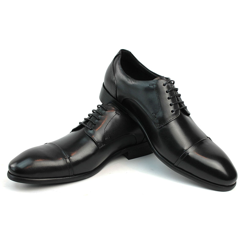 Alternative view of Men's Exclusive Genuine Leather Black Cap Toe Lace Up Oxfords Dress Shoes