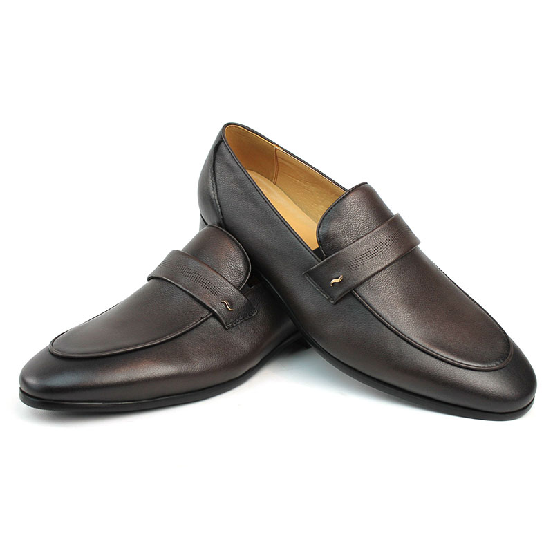 Alternative view of Men's Exclusive Brown Genuine Leather Slip On Dress Shoes Loafers