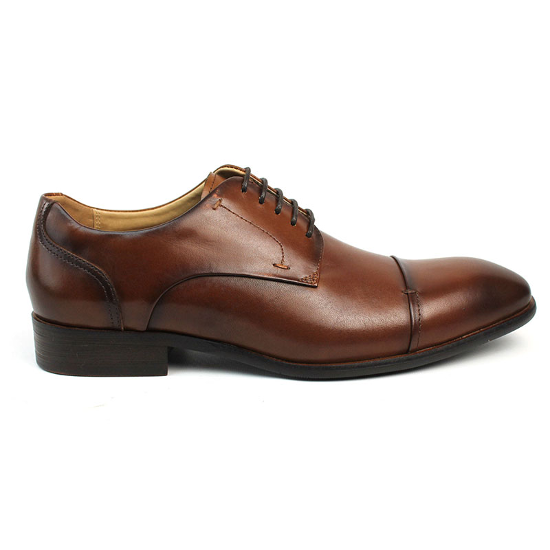 Men's Exclusive Genuine Leather Cognac Cap Toe Lace Up Oxfords Dress Shoes