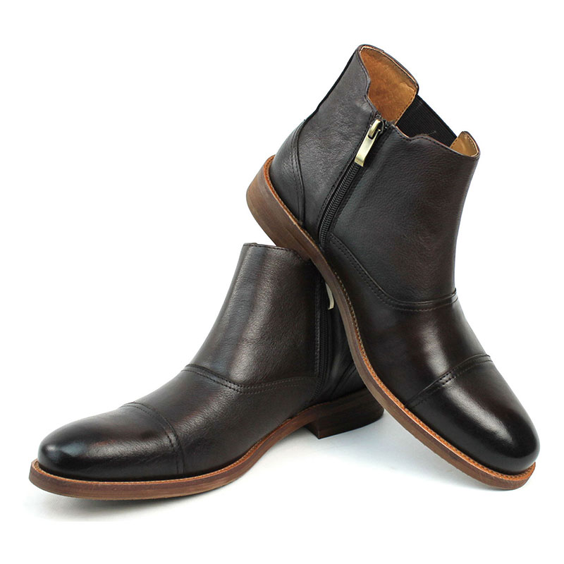 Alternative view of Men's Exclusive Genuine Leather Brown Cap Toe Boots With Zipper