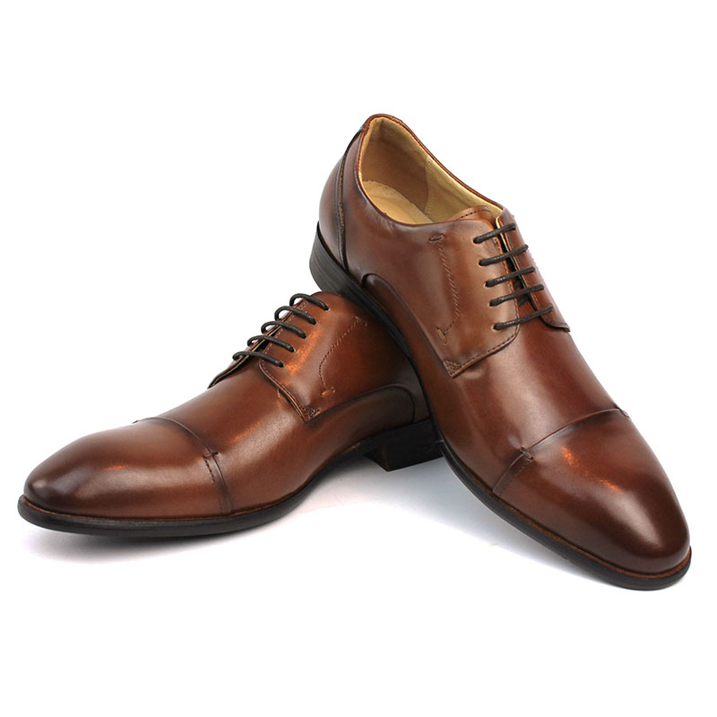 Alternative view of Men's Exclusive Genuine Leather Cognac Cap Toe Lace Up Oxfords Dress Shoes