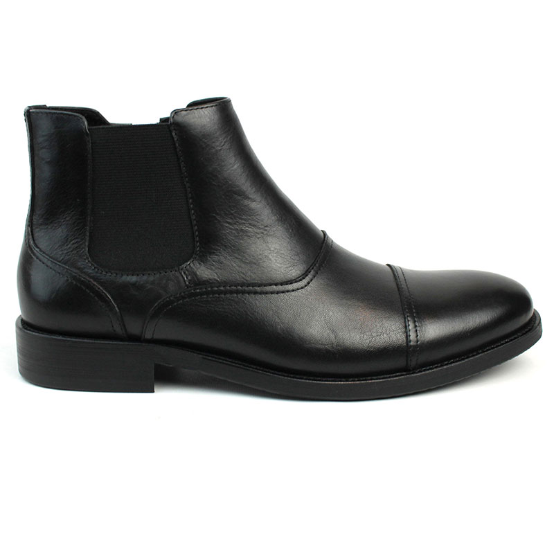 Men's Exclusive Genuine Leather Black Cap Toe Boots With Zipper