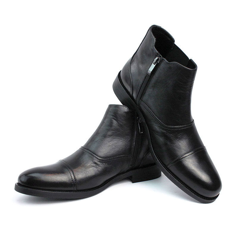 Alternative view of Men's Exclusive Genuine Leather Black Cap Toe Boots With Zipper