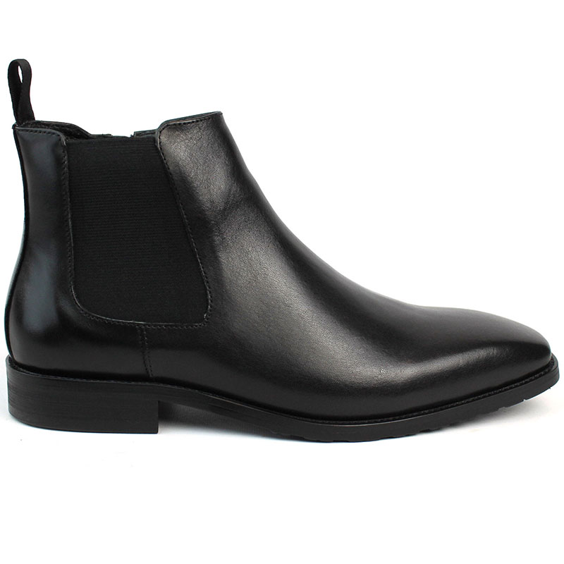 Men's Exclusive Solid Black Genuine Leather Almond Toe Chelsea Boots With Zipper
